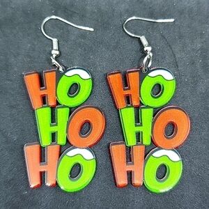 Handmade Green Red White Christmas Ho Ho Ho Grinch Earrings
